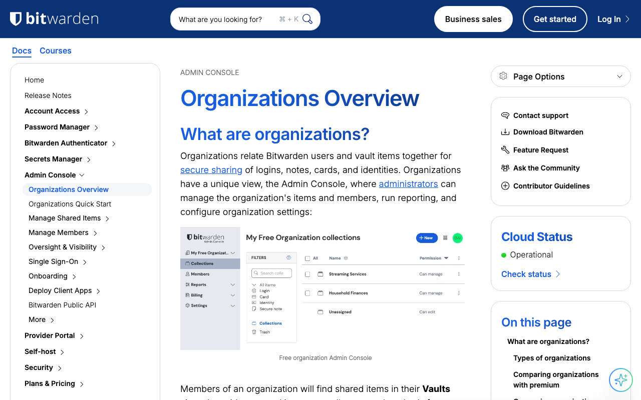 Bitwarden Organizations公式ヘルプページ（2026年6月確認）