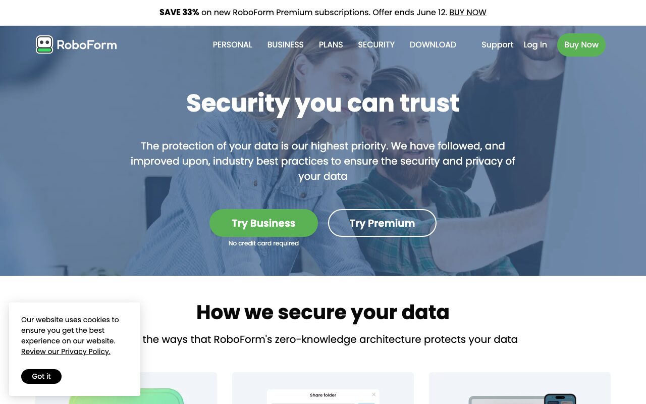 RoboFormのセキュリティページ（2026年6月12日時点） — security page